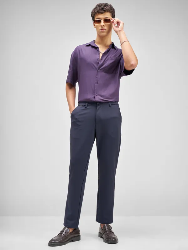 Highlander Men Purple Solid Relaxed Fit Casual Shirt