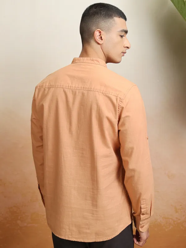 Highlander Men Rust Solid Regular Fit Casual Shirt