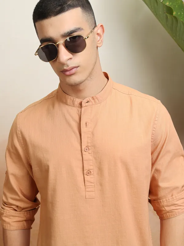 Highlander Men Rust Solid Regular Fit Casual Shirt