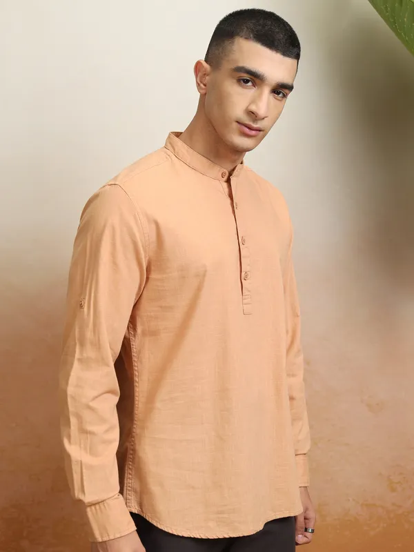 Highlander Men Rust Solid Regular Fit Casual Shirt