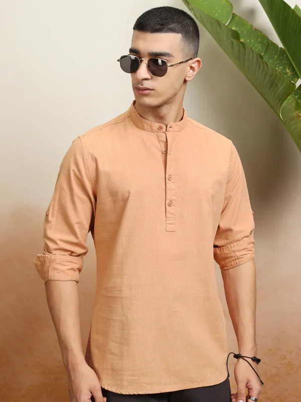 Highlander Men Rust Solid Regular Fit Casual Shirt