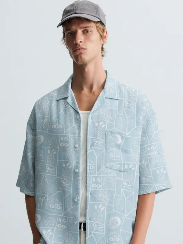 Highlander Men Blue Printed Relaxed Fit Casual Shirt