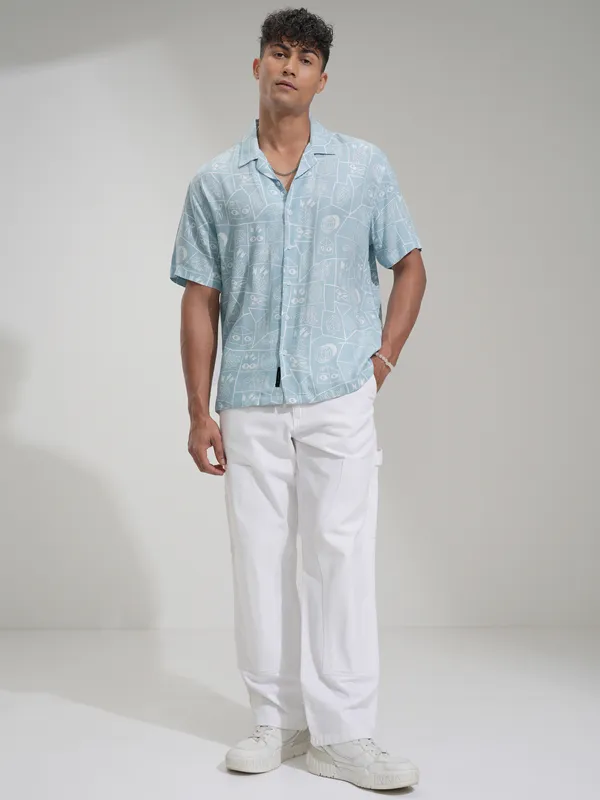 Highlander Men Blue Printed Relaxed Fit Casual Shirt