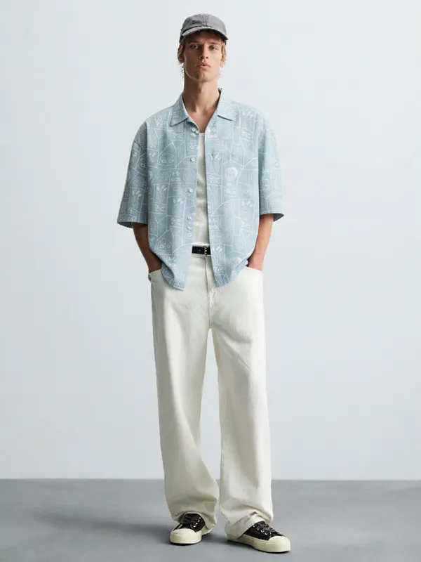 Highlander Men Blue Printed Relaxed Fit Casual Shirt