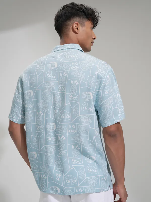 Highlander Men Blue Printed Relaxed Fit Casual Shirt