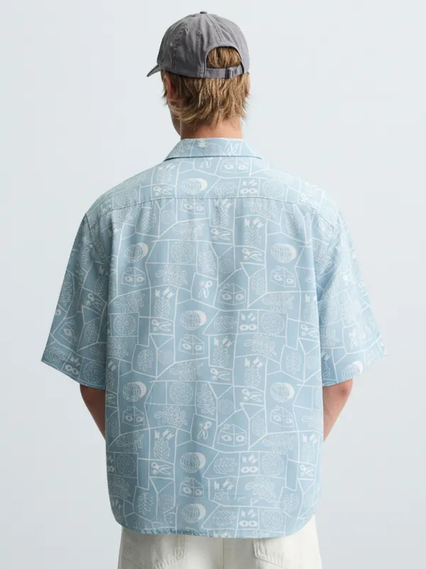 Highlander Men Blue Printed Relaxed Fit Casual Shirt