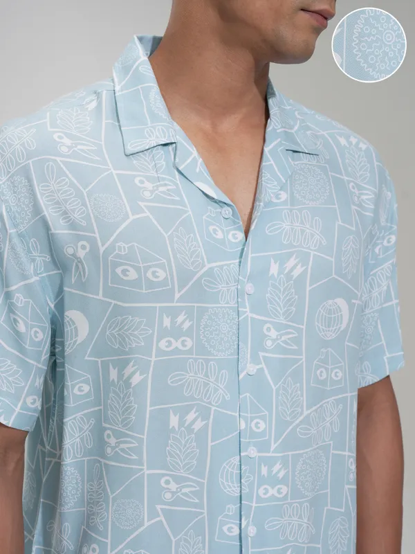 Highlander Men Blue Printed Relaxed Fit Casual Shirt