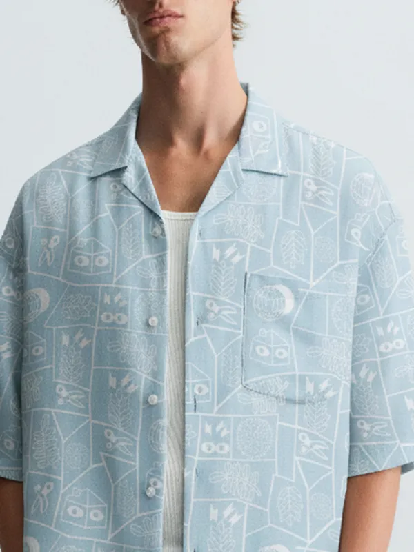 Highlander Men Blue Printed Relaxed Fit Casual Shirt