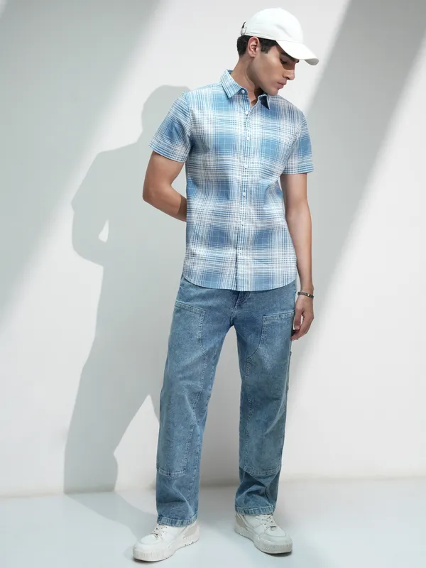 Highlander Men Blue Checked Regular Fit Casual Shirt