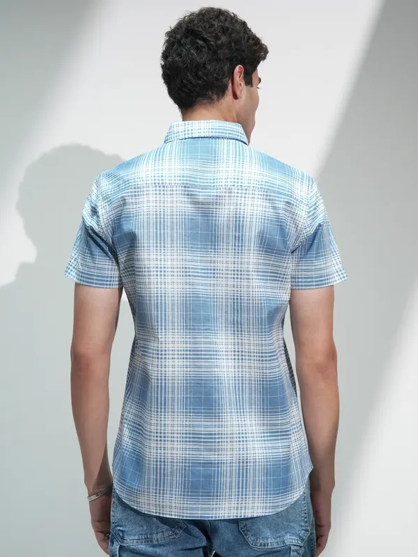 Highlander Men Blue Checked Regular Fit Casual Shirt