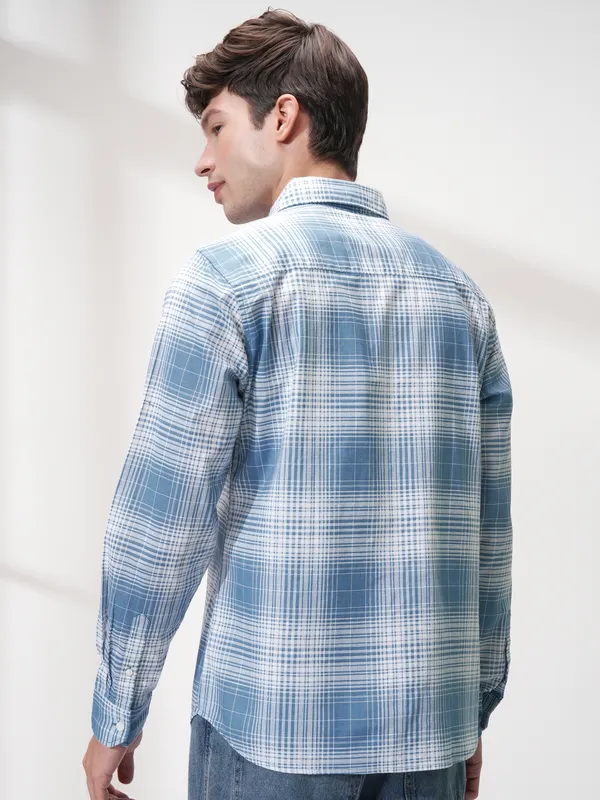 Highlander Men Blue Checked Regular Fit Casual Shirt