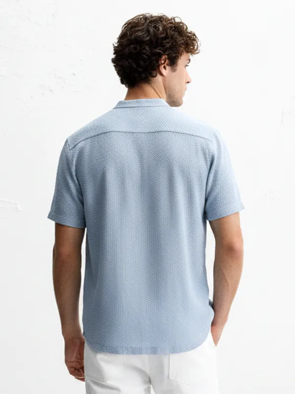 Highlander Men Blue Self Design Regular Fit Casual Shirt