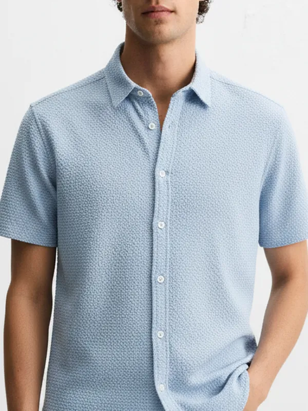 Highlander Men Blue Self Design Regular Fit Casual Shirt