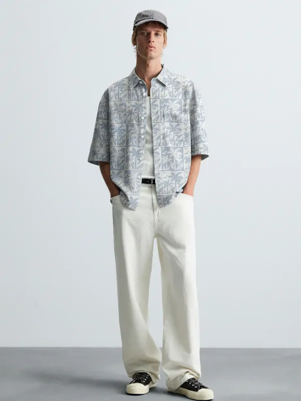 Highlander Men Blue Printed Relaxed Fit Casual Shirt