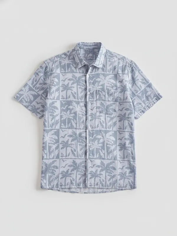 Highlander Men Blue Printed Relaxed Fit Casual Shirt