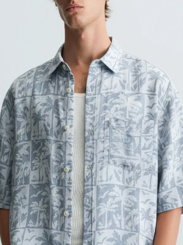 Highlander Men Blue Printed Relaxed Fit Casual Shirt