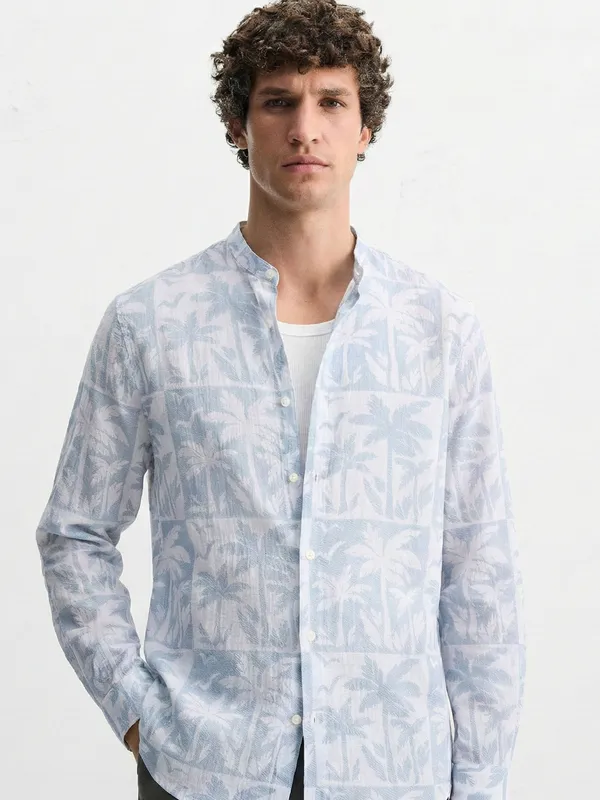 Highlander Men Blue Printed Regular Fit Casual Shirt
