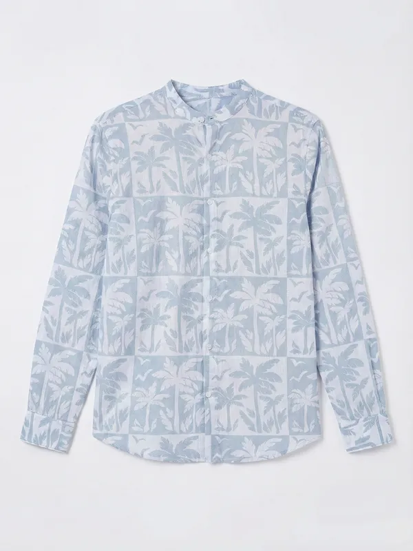 Highlander Men Blue Printed Regular Fit Casual Shirt