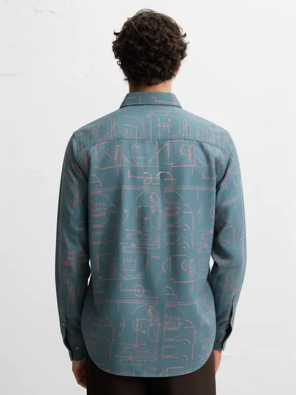 Highlander Men Blue Printed Slim Fit Casual Shirt