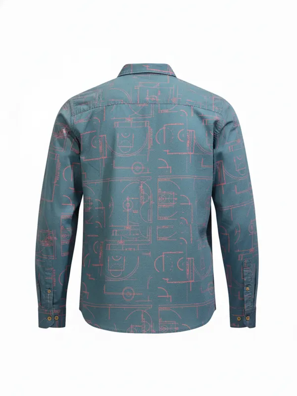 Highlander Men Blue Printed Slim Fit Casual Shirt