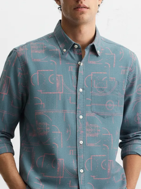 Highlander Men Blue Printed Slim Fit Casual Shirt