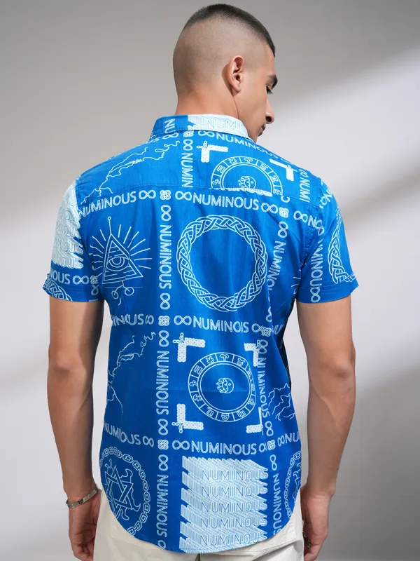 Highlander Men Blue Printed Slim Fit Casual Shirt