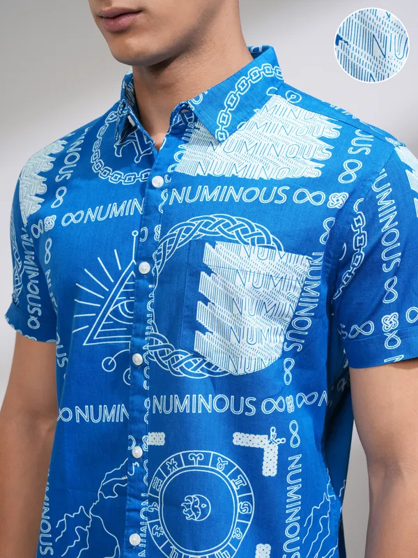 Highlander Men Blue Printed Slim Fit Casual Shirt