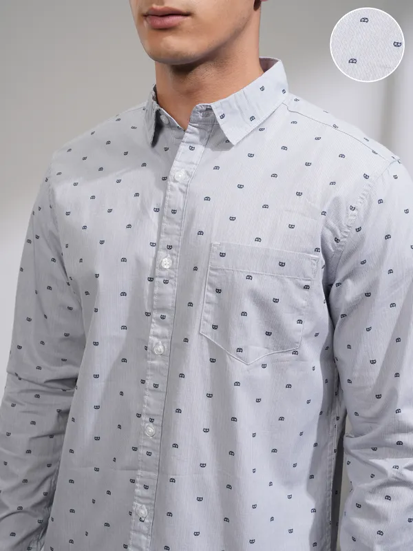 Highlander Men Green Printed Slim Fit Casual Shirt