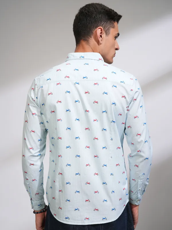 Highlander Men Blue Printed Slim Fit Casual Shirt