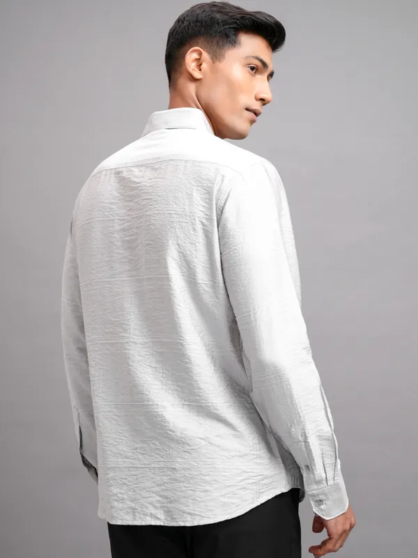 Highlander Men Grey Self Design Slim Fit Casual Shirt