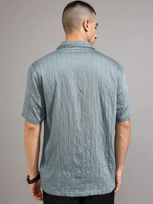 Highlander Men Blue Self Design Relaxed Fit Casual Shirt