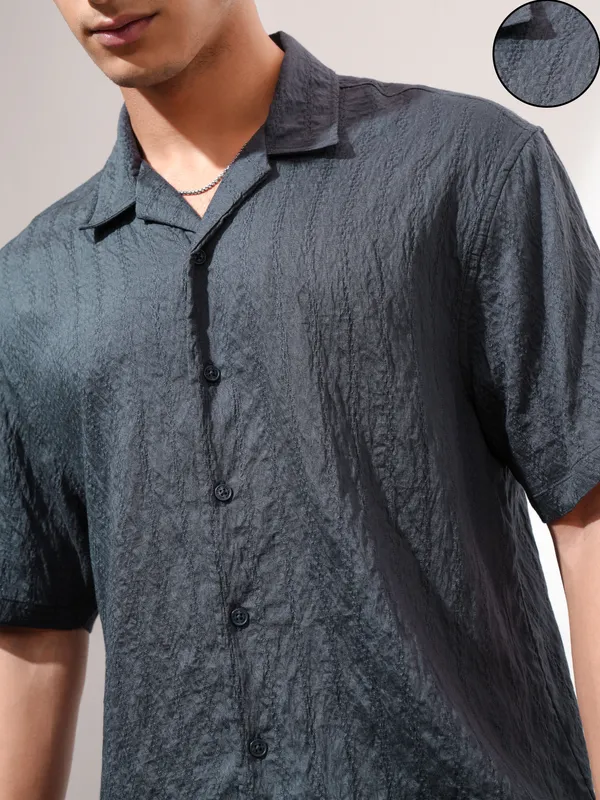 Highlander Men Blue Self Design Relaxed Fit Casual Shirt