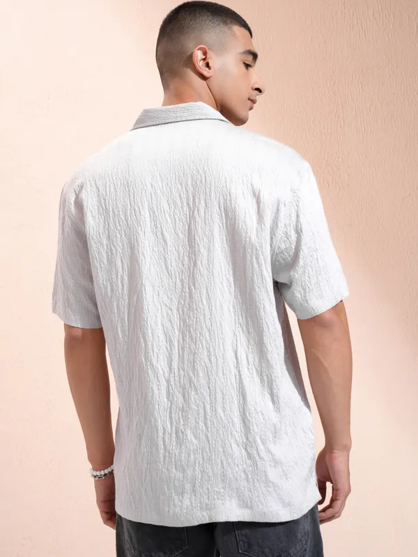 Highlander Men Grey Self Design Relaxed Fit Casual Shirt