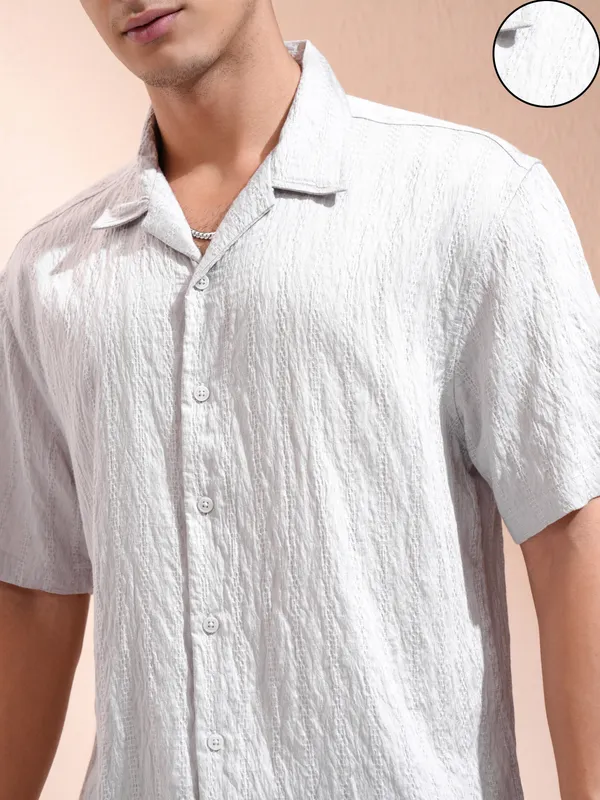 Highlander Men Grey Self Design Relaxed Fit Casual Shirt