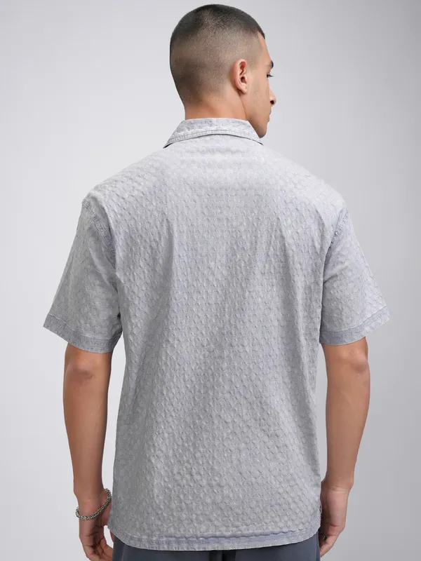 Highlander Men Blue Self Design Relaxed Fit Casual Shirt