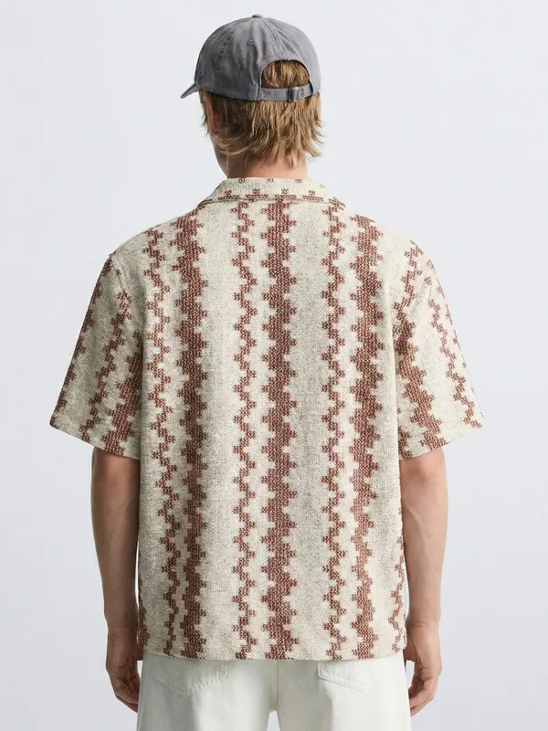 Highlander Men Beige Self Design Relaxed Fit Casual Shirt