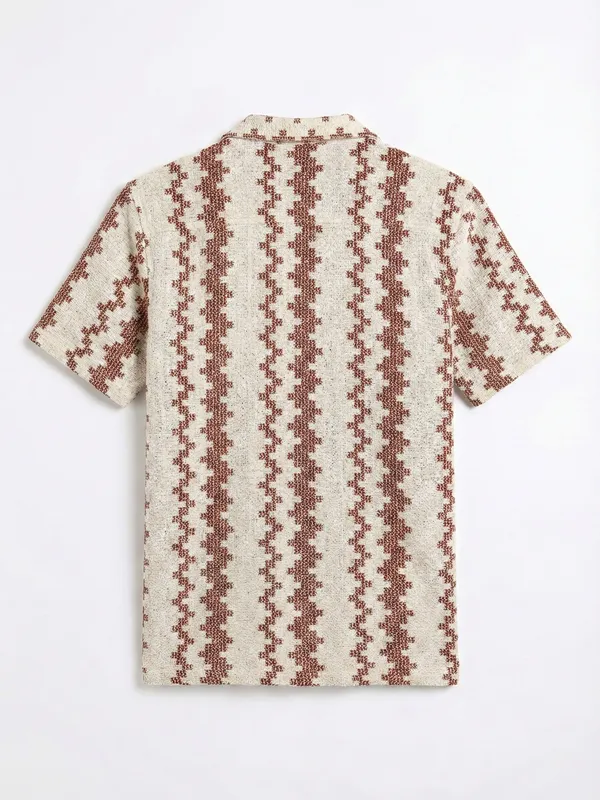 Highlander Men Beige Self Design Relaxed Fit Casual Shirt