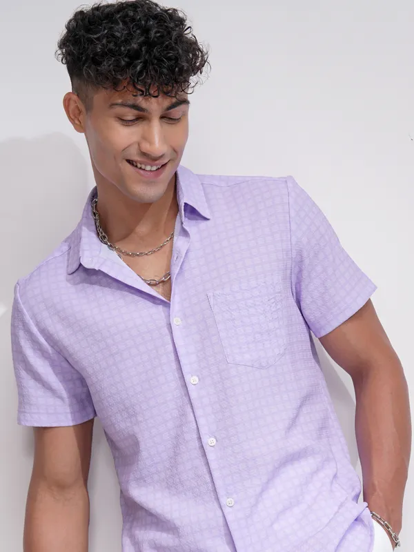 Highlander Men Lavender Checked Regular Fit Casual Shirt