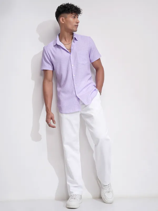 Highlander Men Lavender Checked Regular Fit Casual Shirt