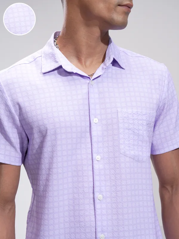 Highlander Men Lavender Checked Regular Fit Casual Shirt