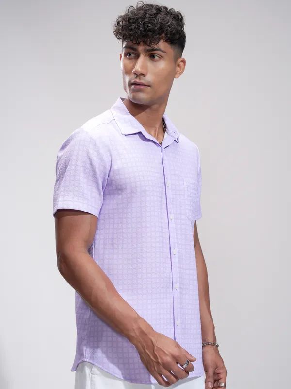 Highlander Men Lavender Checked Regular Fit Casual Shirt