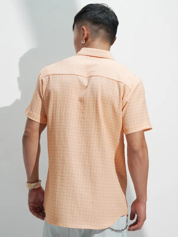 Highlander Men Orange Checked Regular Fit Casual Shirt