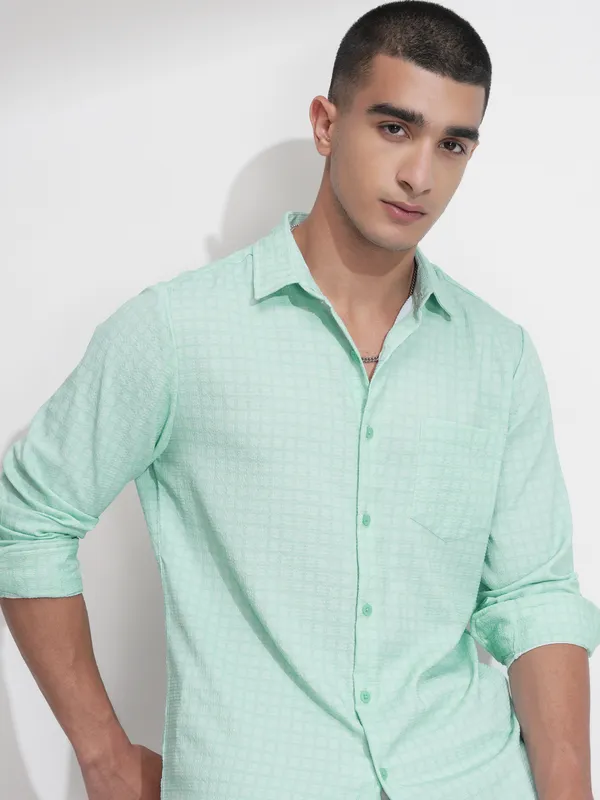 Highlander Men Green Checked Regular Fit Casual Shirt