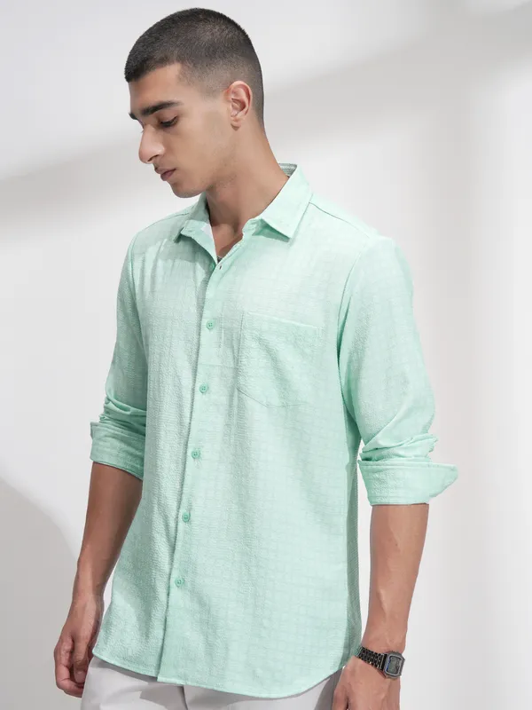 Highlander Men Green Checked Regular Fit Casual Shirt