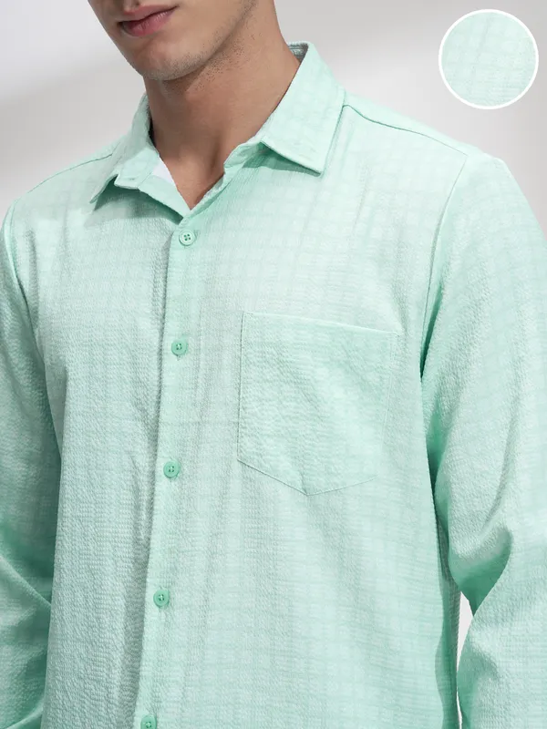 Highlander Men Green Checked Regular Fit Casual Shirt