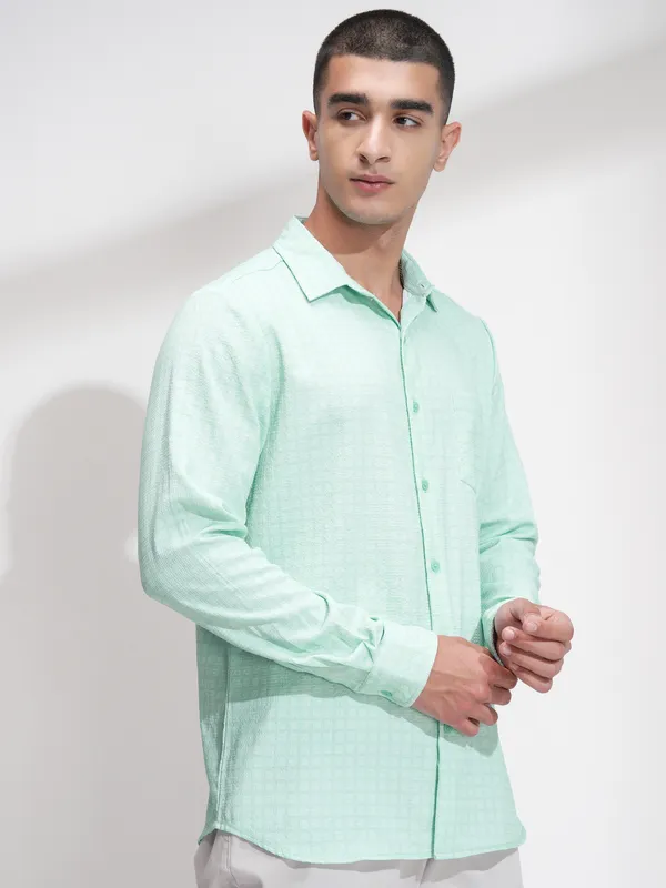 Highlander Men Green Checked Regular Fit Casual Shirt