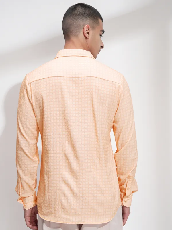 Highlander Men Orange Checked Regular Fit Casual Shirt