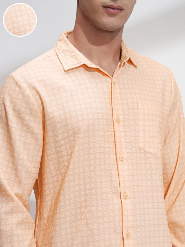 Highlander Men Orange Checked Regular Fit Casual Shirt