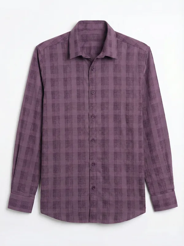 Highlander Men Purple Self Design Slim Fit Casual Shirt