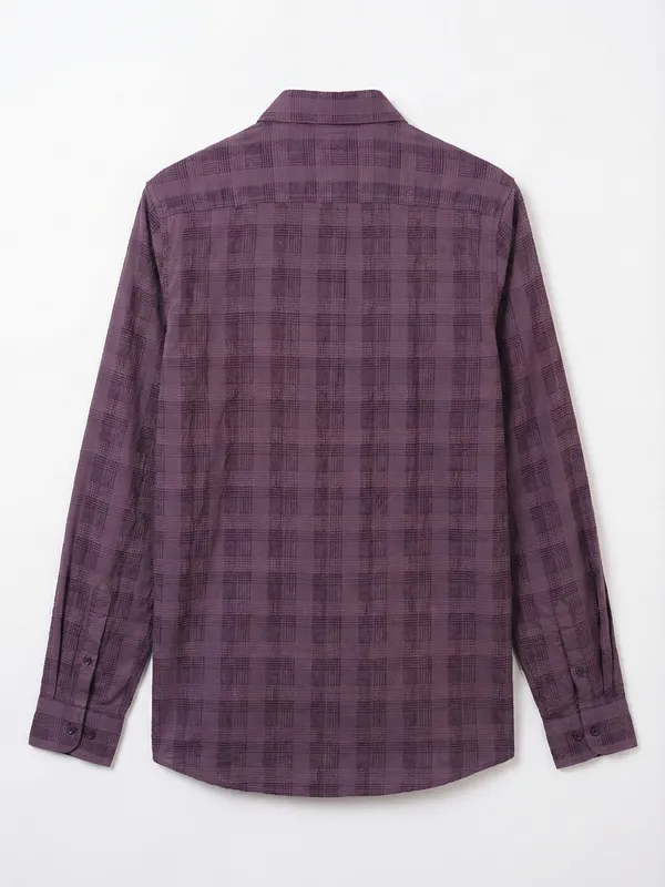 Highlander Men Purple Self Design Slim Fit Casual Shirt